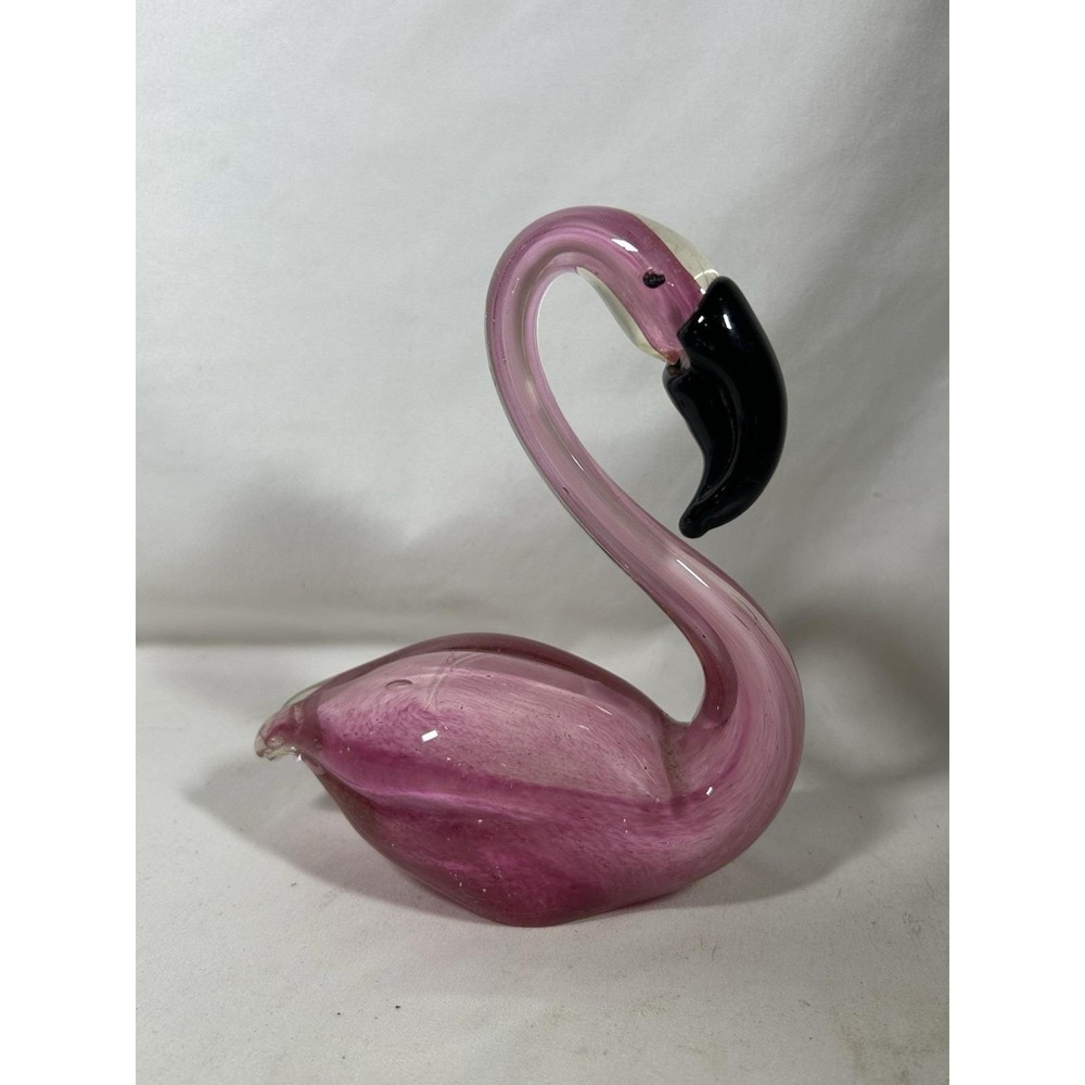 Vintage Glass Pink Flamingo Figureine Figure Collectible Decor 6" Tall